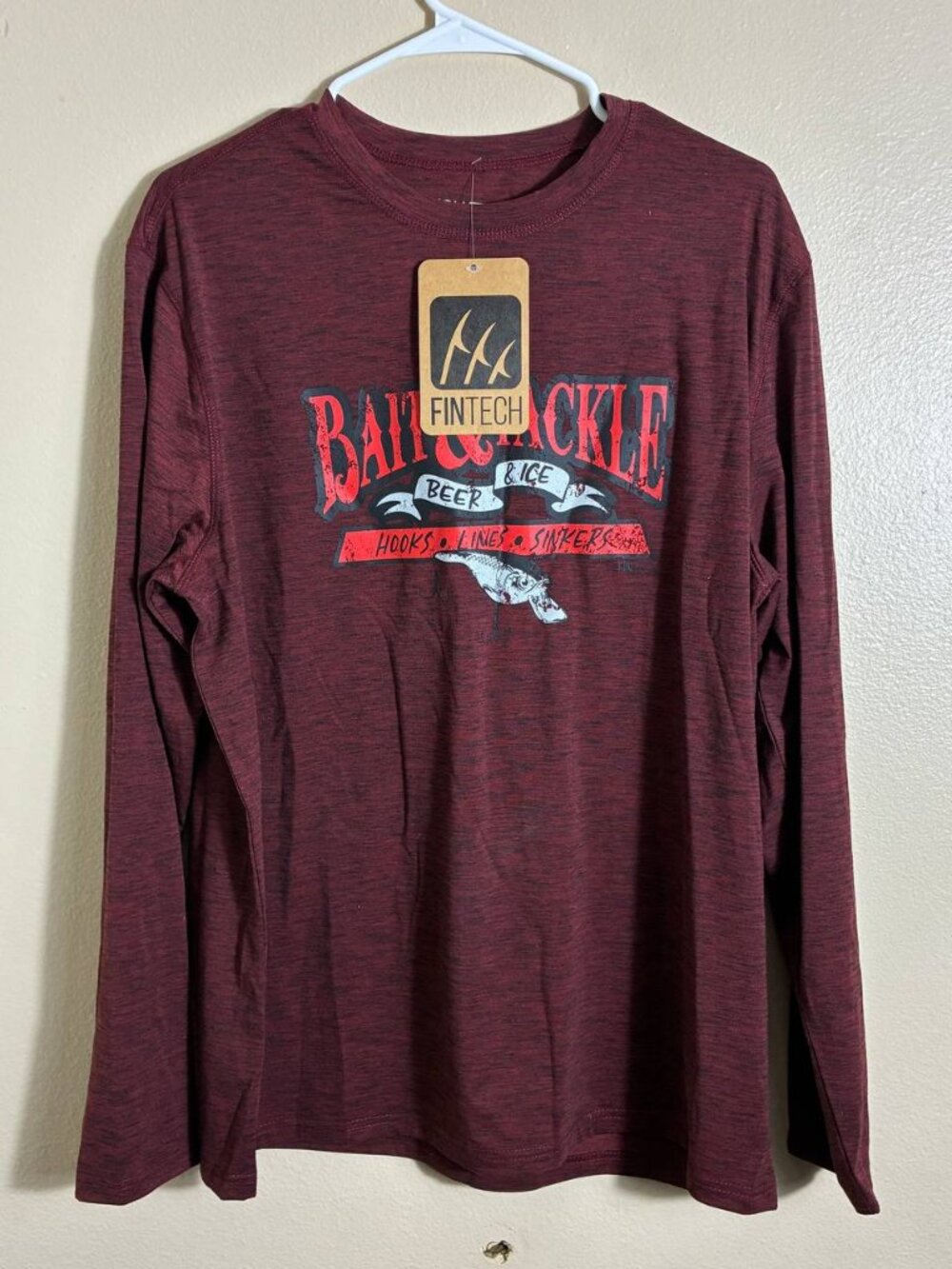 FinTech Coastal Performance Long Sleeve Fishing Shirt Beer Bait Tackle - NWT L